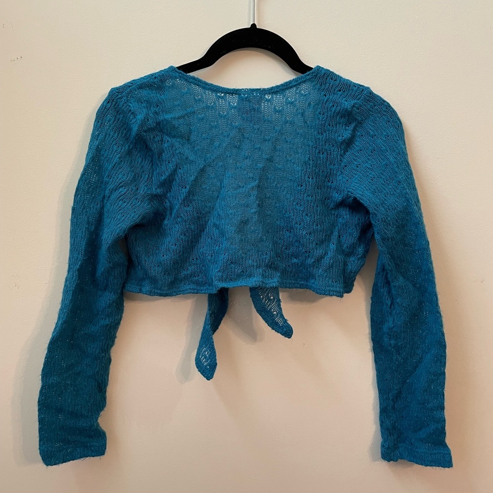Teal Blue Knit Tie-Front Bolero Shrug - Picture 3 of 3